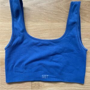 lightly worn bright blue sculpt flex bra / size small